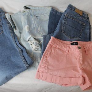 TOMMY, O'NEILL, CELLO FOREVER 21 Size 7 Lot of 4 Jeans & Shorts Denim Zipper